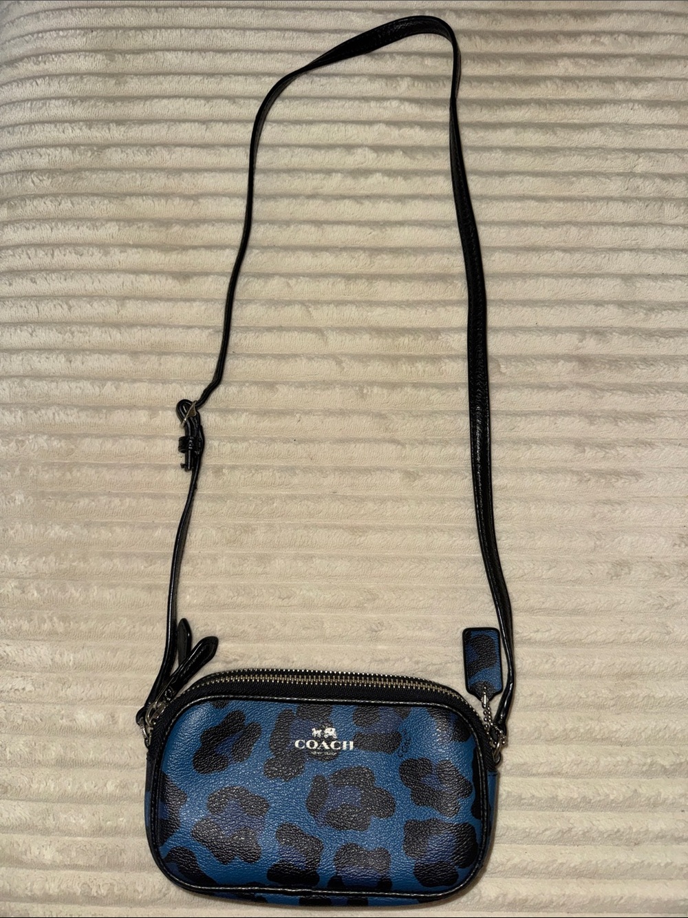 Coach Blue and Black Leopard Print Leather Crossbody bag